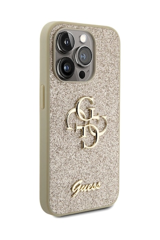Apple Uyumlu iPhone 15 Pro Max Kılıf Guess Lisanslı 4g Büyük Metal Logolu Glitter Kapak Siyah
