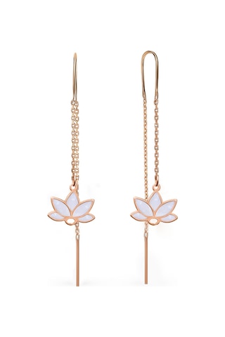 Papatya Silver 925 Ayar Gümüş Rose Kaplama Parlayan Rüya Serisi Tasarım Beyaz Cam Boyalı Lotus Zincir Küpe
