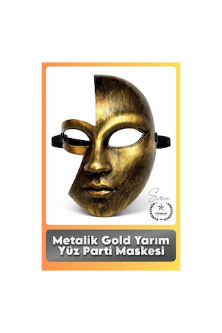 Maske Metalik Gold Yarım Yüz Parti Maskesi Antik Efektli Eskitme Maskeli Balo Kostüm Aksesuarı