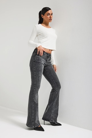 it's basic Kadın Antrasit 4s6-14 Swl Mid Rise Flare Fit Kemer Detaylı Esnek Kumaş Denim Jean