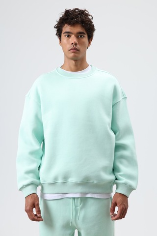 Vamos Basic Oversize Yıkamalı Sweatshirt Mint