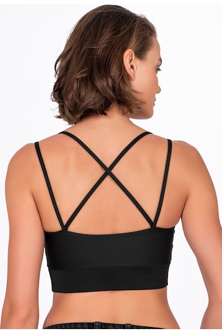 Kompedan Sırt Detaylı Kaplı Kadın Spor Sütyeni - Siyah
