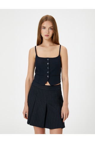 Koton İnce Askılı Yelek Büstiyer Düğmeli Asimetrik Kesim Slim Fit Lacivert Çizgili 4sal30071ıw Lacivert Çizgili