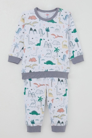 Breeze Erkek Bebek Eşofman Takım Omuzdan Patlı Sevimli Dinozorlar Desenli 4 Ay-1 Yaş, Beyaz Beyaz