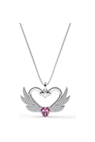 925 Ayar Zirkon Taşlı Rodyum Birleşen Kuğular Kalp Motifli Gümüş Aşk Kolyesi Gümüş - Rodyum