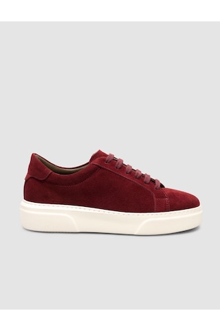 %100 Hakiki Süet Bordo Kürk Astarlı Bağcıklı Sneaker Ayakkabı Bordo