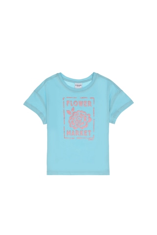 U.S. Polo Assn. Kız Çocuk Aqua Bisiklet Yaka Çiçek Baskılı Pamuk Tişört 50306167-VR007