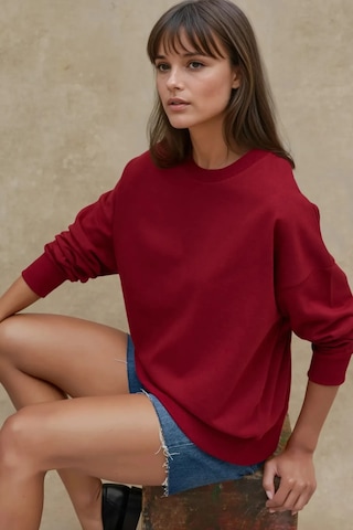 Hiccup Oversize Bisiklet Yaka Basic Sweatshirt Bordo Kırmızı