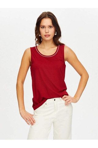 Faik Sönmez Yakası Şeritli Kadın Askılı Bluz W26atl002 Bordo