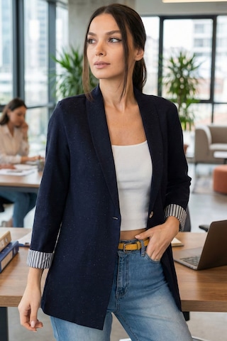 Armonika Kadın Koyu Lacivert Kol İçi Çizgili Tek Düğmeli Ceket Arm-22k001122