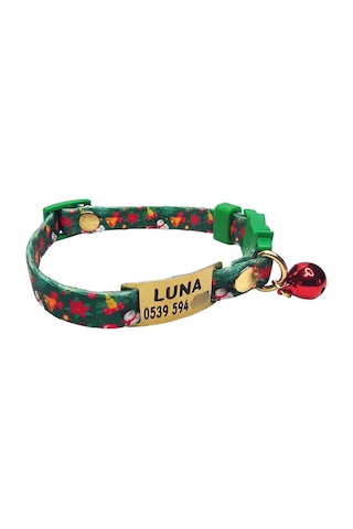 Ayz Markalama Güvenlik Kilitli İsimli Kedi Tasması Yılbaşı Temalı