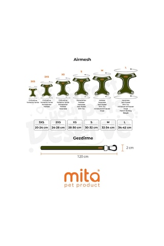 Mita Air Mesh Kedi Köpek Göğüs Tasması Çift Reflektörlü, Terletmeyen Haki