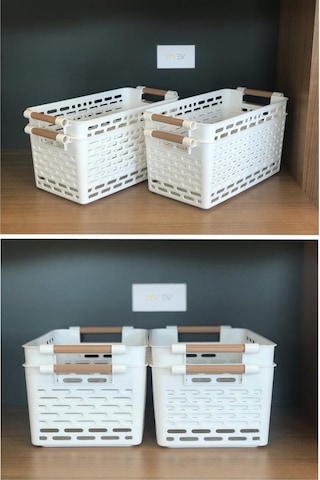 Bayev 4 Adet Beyaz Ahşap Renk Saplı Buzdolabı Mutfak Düzenleyici Banyo Düzenleyici Organizer Sepet Beyaz