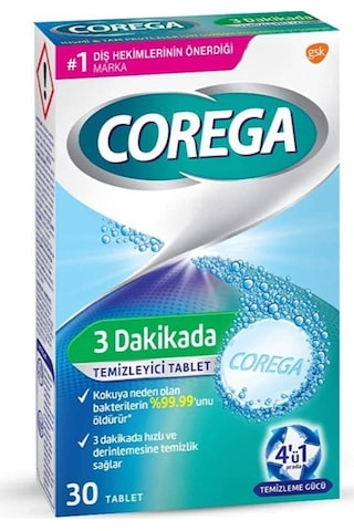 Corega 3 Dakikada Protez Temizleyici Tablet 30'lu Corega 3 Dakikada Protez Temizleyici Tablet 30'lu