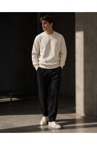 Km Collections Erkek Kışlık Sweatshirt 3 İplik Krem