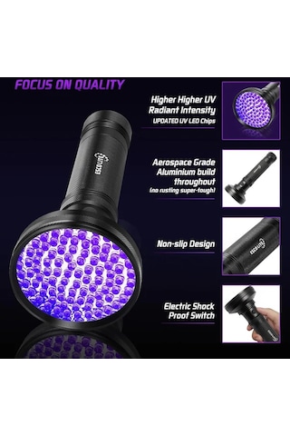 Tongxida 100 Led 395nm Uv Fener - Ev Ve Otel Kullanım İçin Mükemmel Evcil Hayvan Ve Para Uv Feneri Siyah