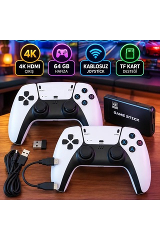 4k Hdmı Retro Oyun Konsolu 64 Gb Hafıza, Kablosuz Joystick Ve Tf Kart Desteği