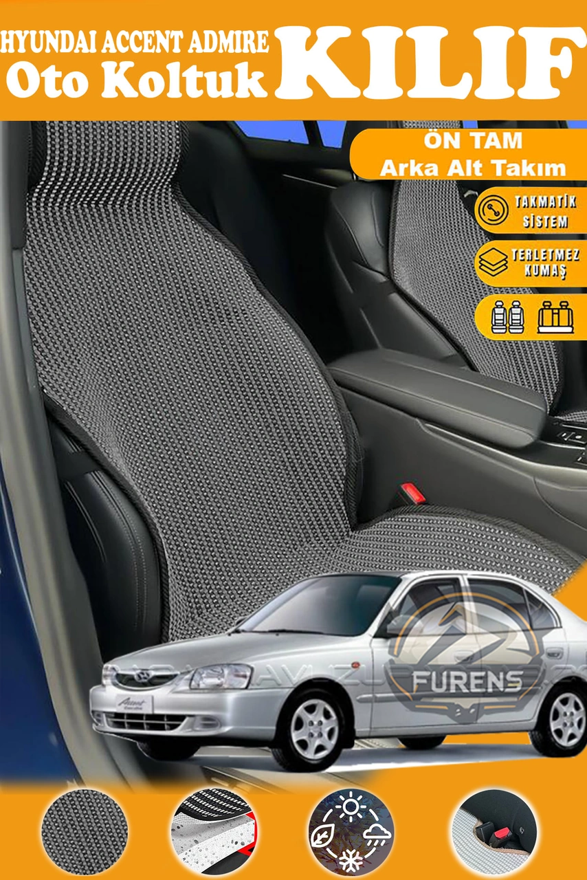 Hyundai Accent Admire Uyumlu Siyah Prestij Serisi Dokuma Kumaş Oto Koltuk Kılıfı Ön Tam Arka Alt