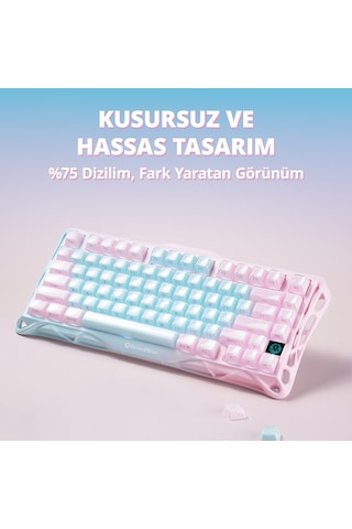 Gravastar Mercury K1 Lite Rgb Kablosuz Mekanik Gaming Klavye, İngilizce Q,aurora Mist