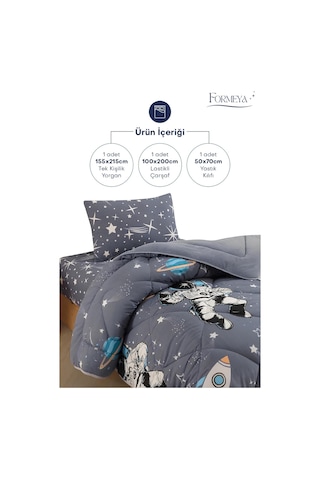 Formeya Tek Kişilik Çarşaflı Astronot Desenli Çift Taraflı Wellsoft Uyku Seti