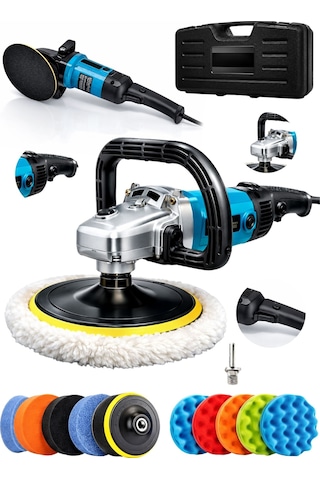 Moonshop Bakır Sargı Devir Ayarlı Polisaj Makinesi 2000 Watt 180mm 12 Parça Set Hediyeli