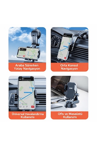360 Ayarlanabilir Vakumlu Araç Telefon Tutucu Torpido&havalandırma Uyumlu Universal Telefon Standı Siyah