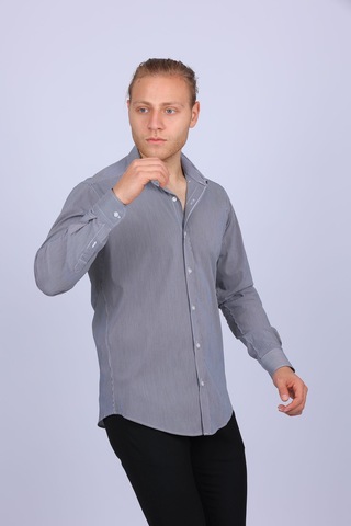 Tousus Slim Fit Çizgili Antrasit Erkek Gömlek Slm-5039-tss