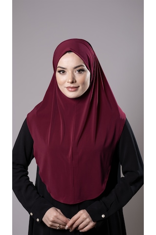 Hürrem Bone Bordo Pratik Hazır Geçmeli Tesettür Eşarp Sandy Kumaş Düz Hijab 2308 16