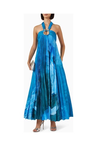 Acler Askham Maxi Elbise - 100% Polyester - Plise Tasarım - Altın Donanım - Şıklık Için Ideal Mavi