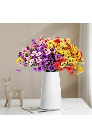 6lı Set Yapay Çiçek Sazlı Mine Karışık Renk 5 Dallı 33cm