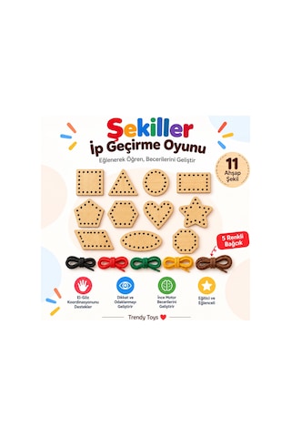 Eğitici Ahşap Şekiller Ip Geçirme Montessori El Kası Geliştirme