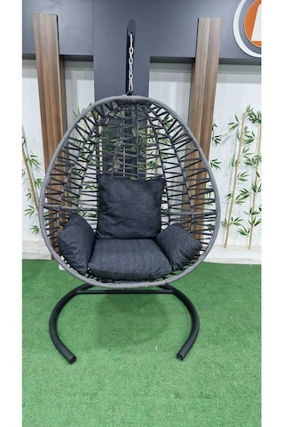 Furnivex Makrome El Örgülü Hamak Salıncak Tek Kişilik Fındık Salıncak Antrasit