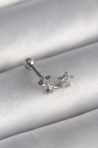 Mey Najmaddin 316l Çelik Gümüş Renk Zirkon Taşlı Yıldız Tragus Piercing Najmaddin Çok Renkli