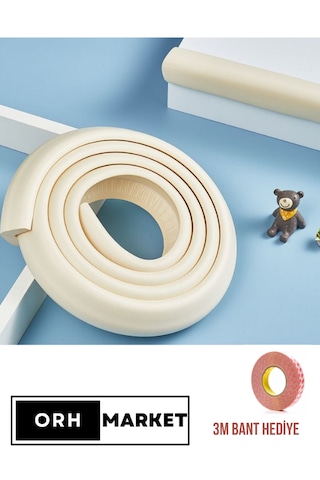 Krem Kalın Kauçuk Kenar Koruyucu 2m – Bebek & Çocuk Güvenlik Bandı, Masa & Sehpa için, 3M Bantlı