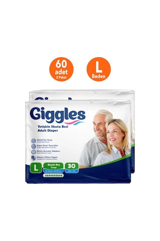 Giggles Yetişkin Bel Bağlamalı Hasta Bezi Large L - 30'lu Paket X 2 Paket 60 Adet L