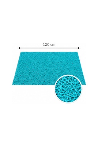 Kıvırcık Paspas 14 Mm 100x100 Cm Turkuaz Pvc Kaymaz Tabanlı