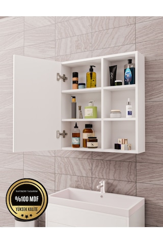 Tek Kapaklı Aynalı Banyo Dolabı Çok Amaçlı Banyo Dolabı Beyaz