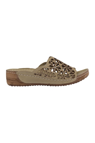 Napa Shoes Rahat Kalıp Lazer Detaylı Hakiki Deri Kadın Dolgu Topuk Terlik Napa-226l 164