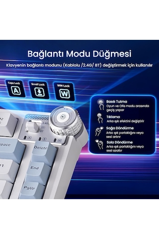 Aula Au75 3 Modlu Rgb Hot Swap Mekanik Tkl Star Vector Switch Kablosuz Makrolu Klavye Lacivert
