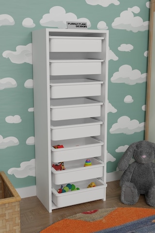 8 Sepetli Çok Amaçlı Dolap Oyuncak Mutfak Dolabı - Beyaz-beyaz