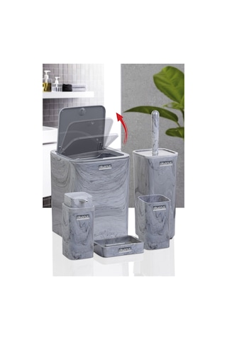 Okyanus Home Kare Mermer Desenli 5'Li Banyo Seti