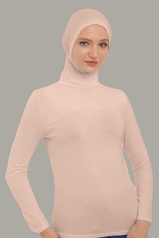 Sonbaharmoda Kadın Uzun Kollu Body Boyunluklu Boneli Tam Badi Boğazlı Likralı Penye Bej