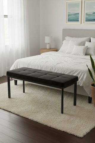 Vena 105x40 Bench - Babyface Kumaş Çımalı Döşeme Puf Bench Siyah Ayaklı Siyah