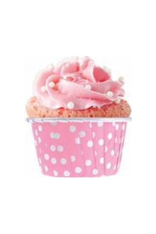 Muffin Kek Kapsülü Pembe Puantiyeli 50'li
