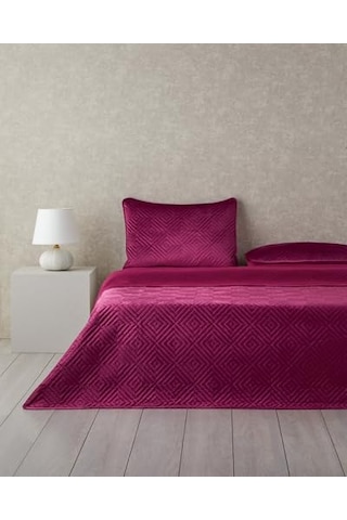 Kadife Size Yatak Örtüsü Takımı 240x220 Cm Fuşya Genel