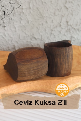 Asaf Atelier El Yapımı Ceviz Ağacı Ahşap Kupa - Kuksa 2'li