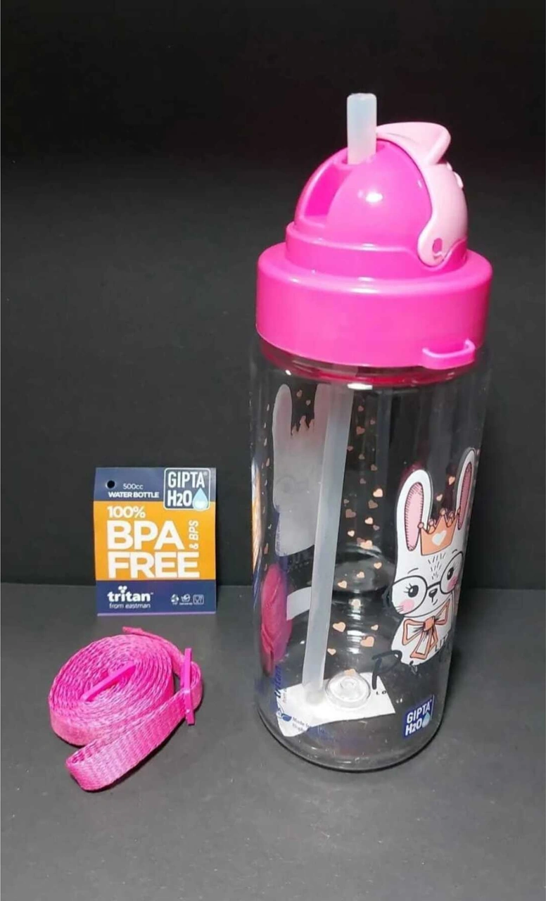 Cool-j Cute Pipetli Pet Matara 500cc Fuşya-mavi Tavşan Fuşya