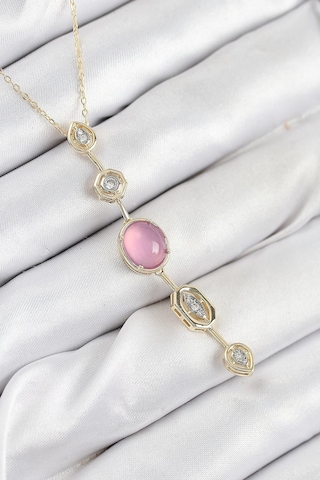 Mey İthalat Pirinç Zincir Pembe Gold Renk Zirkon Taşlı Y Kolye Çok renkli 88654065