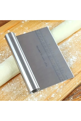 Paslanmaz Çelik Ölçülü Hamur Kesici, Pizza Kesici, Kazıyıcı Metalik Gri