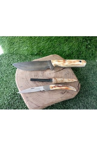 Tctknives El Yapımı Av Kamp Bıçak Deri Kılıflı Krem